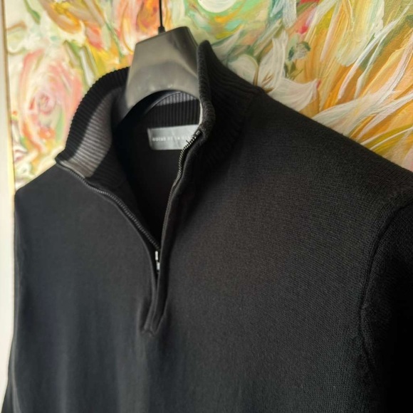Oscar de la Renta Men’s Quarter Zip Sweater – Black - Picture 3 of 10